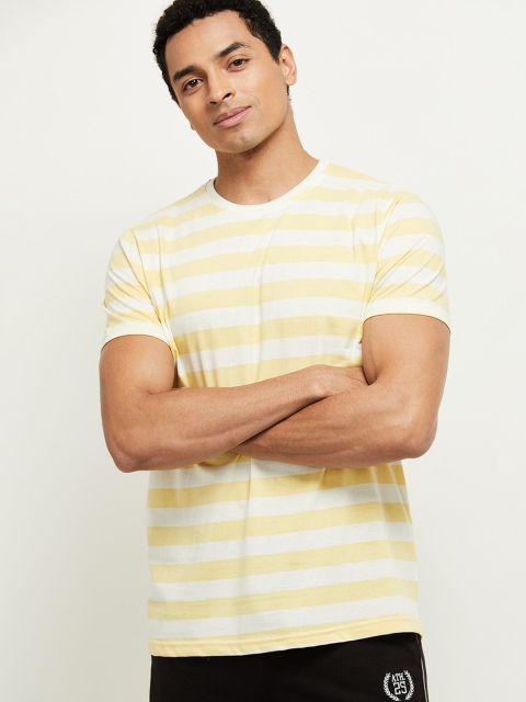 

max Men Yellow & White Striped Lounge T-Shirt