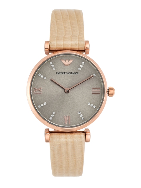 

Emporio Armani Women Grey Gianni T-Bar Embellished Leather Analogue Watch AR1681IT