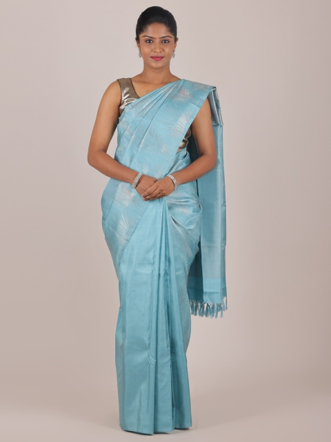 

Pothys Blue & Silver-Toned Woven Design Pure Silk Saree