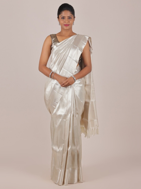 

Pothys Cream & Silver-Toned Zari Pure Silk Saree