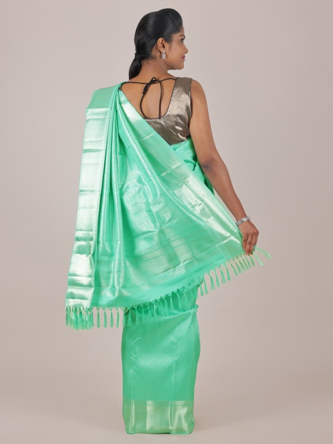 

Pothys Sea Green & Silver-Toned Woven Design Zari Pure Silk Saree