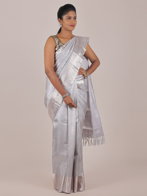 

Pothys Grey & Silver-Toned Woven Design Pure Silk Saree