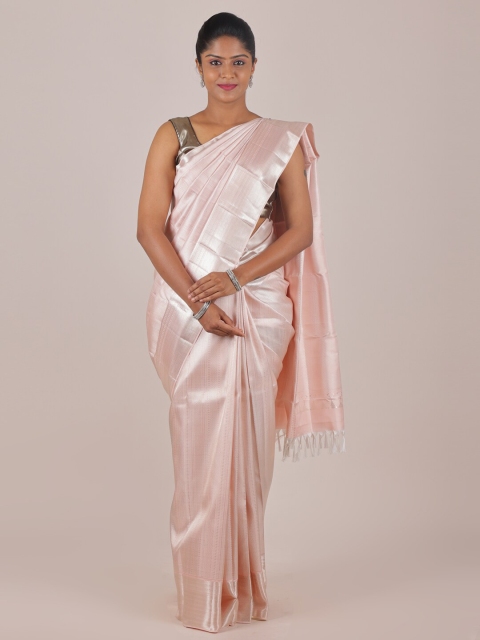 

Pothys Mauve & Silver-Toned Woven Design Zari Pure Silk Saree