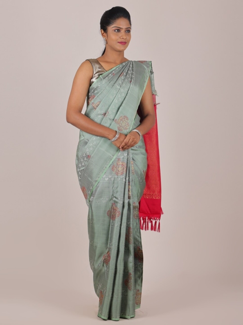 

Pothys Green & Red Woven Design Pure Silk Saree