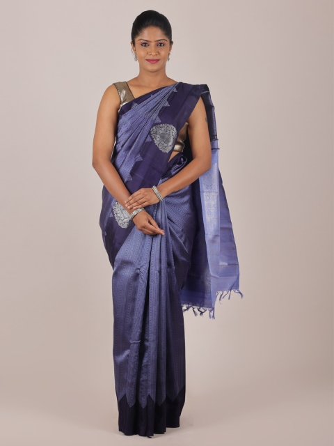 

Pothys Blue & Silver-Toned Woven Design Pure Silk Saree