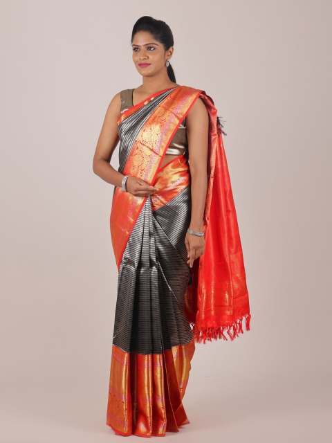 

Pothys Black & Orange Woven Design Pure Silk Saree