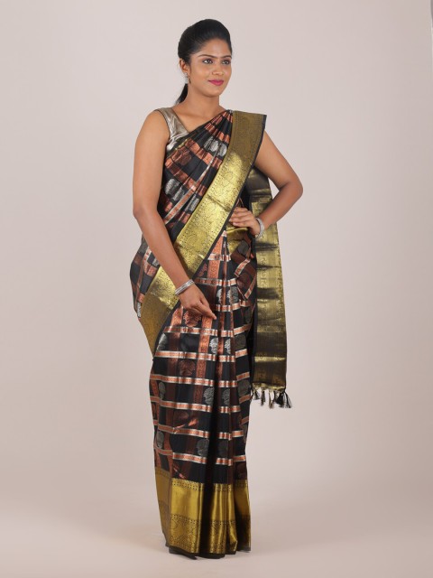 

Pothys Black & Copper-Toned Woven Design Zari Pure Silk Saree