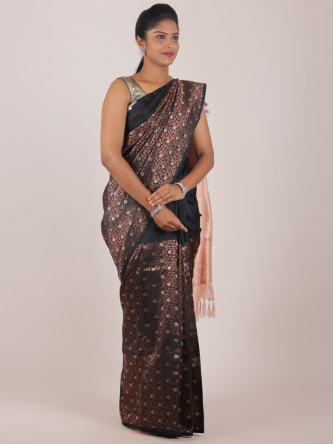 

Pothys Black &Brown Floral Printed Pure Silk Saree