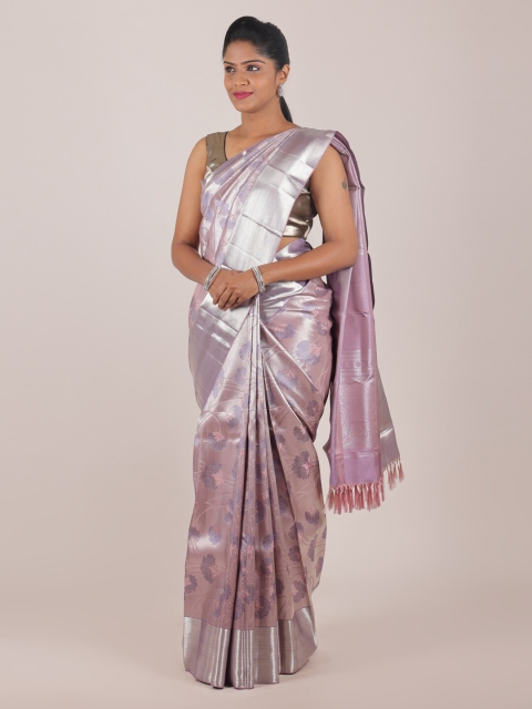 

Pothys Lavender & Silver-Toned Woven Design Zari Pure Silk Saree