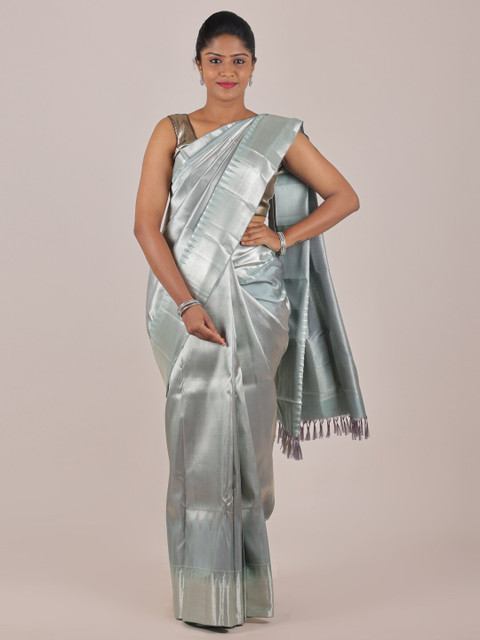 

Pothys Grey & Silver-Toned Woven Design Pure Silk Saree