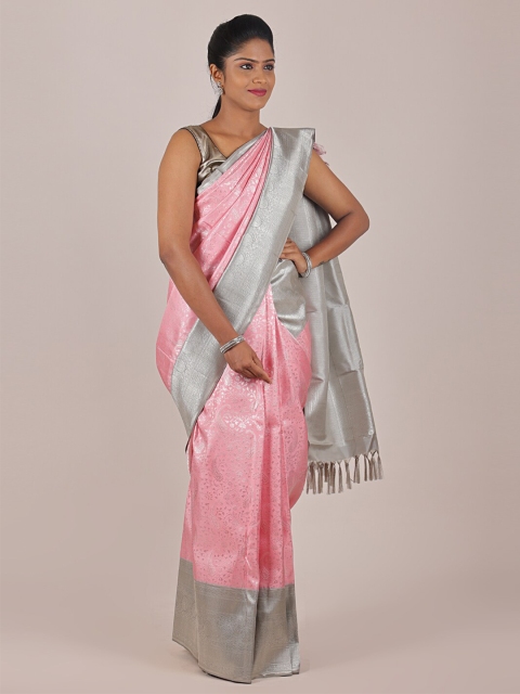

Pothys Pink & Grey Ethnic Motifs Zari Pure Silk Saree