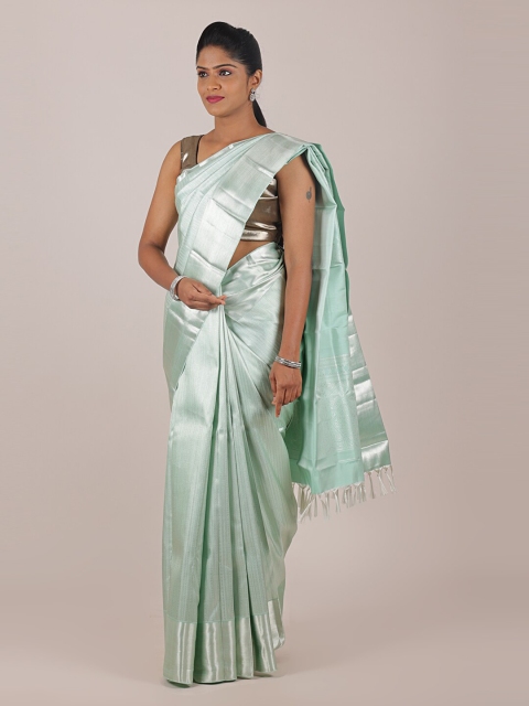 

Pothys Green & Silver-Toned Woven Design Pure Silk Saree