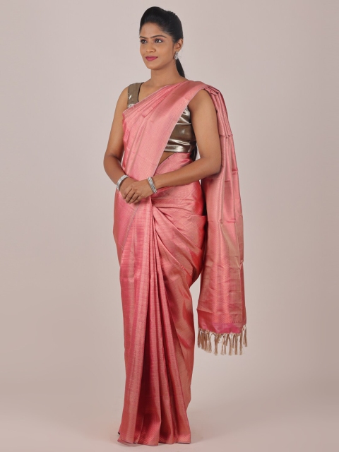 

Pothys Pink & Gold-Toned Woven Design Zari Pure Silk Saree