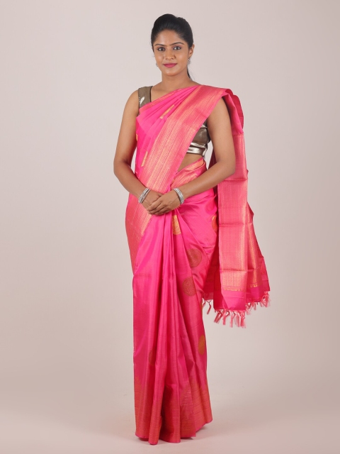 

Pothys Pink & Gold-Toned Woven Design Zari Pure Silk Saree