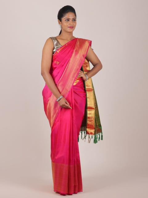 

Pothys Pink & Gold-Toned Ethnic Motifs Zari Pure Silk Saree