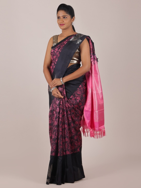 

Pothys Black & Pink Floral Woven Design Pure Silk Saree