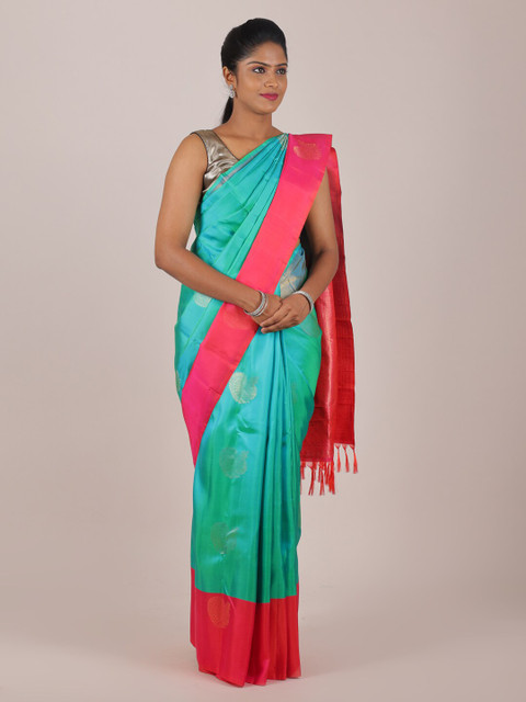 

Pothys Green & Pink Ethnic Motifs Woven Design Pure Silk Saree