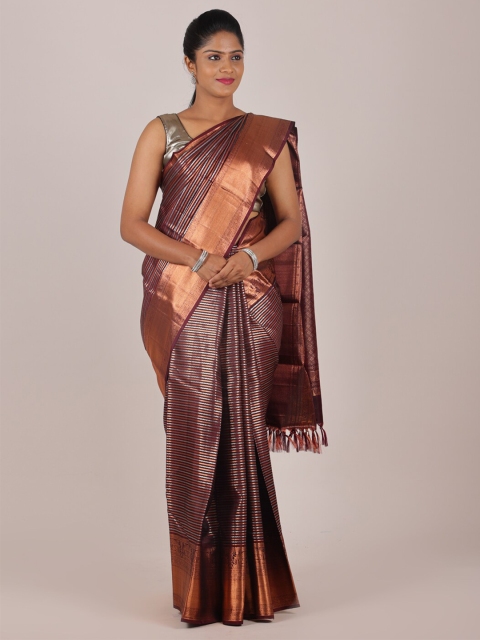 

Pothys Brown & Copper-Toned Woven Design Zari Pure Silk Saree