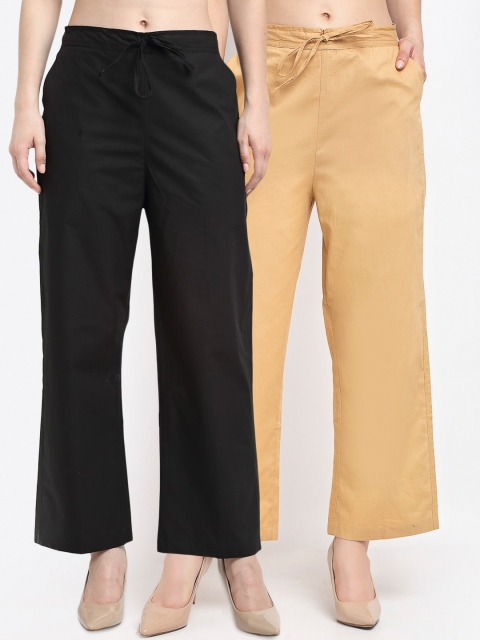 

GRACIT Women Black & Beige Pack of 2 Solid Cotton Palazzos