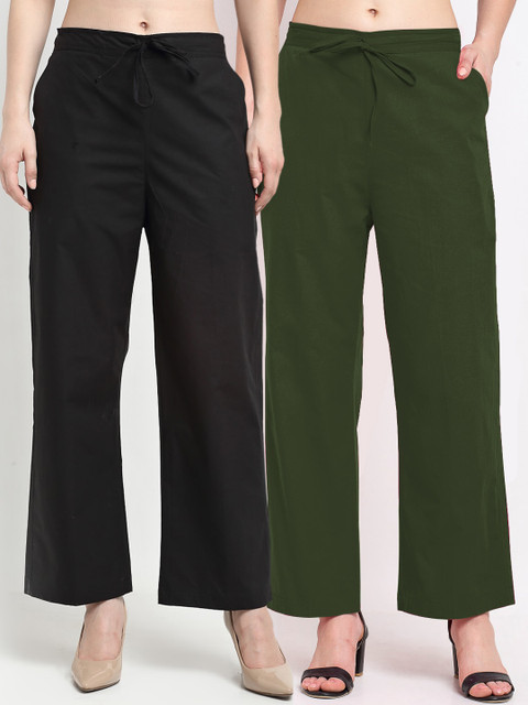 

GRACIT Women Set of 2 Loose Fit Trousers, Black