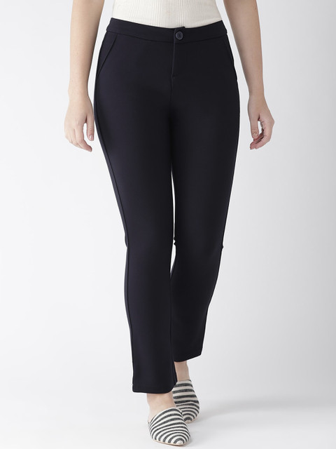 

Xpose Women Navy Blue Comfort Straight Fit High-Rise Trousers