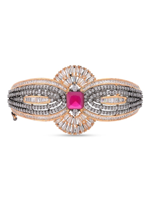 

Tistabene Women Red Studded Rhodium-Plated Kada Bracelet