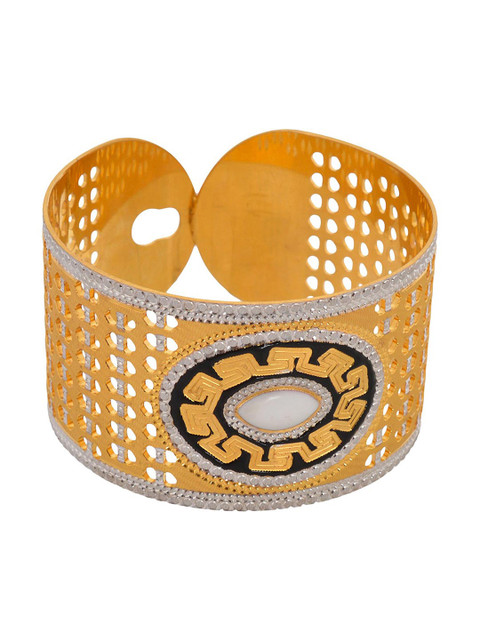 

Tistabene Women Gold-Plated White Stone Studded Cuff Bracelet