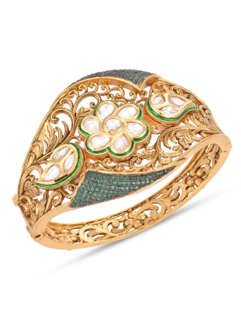 

Tistabene Women Gold-Toned & Green Gold-Plated Kada Bracelet