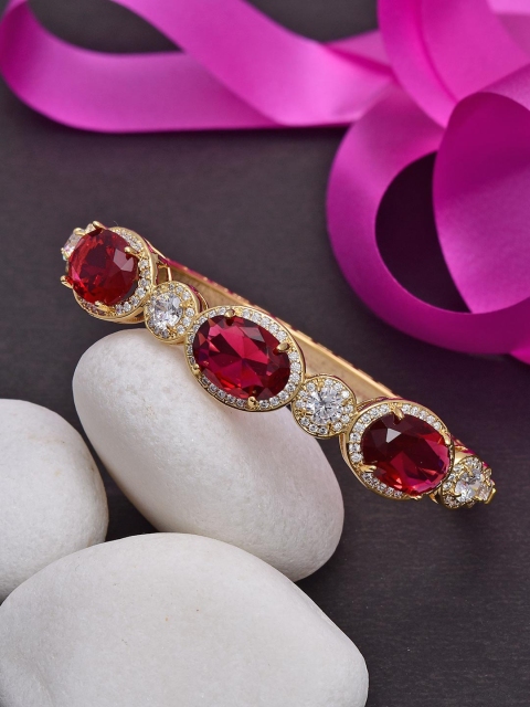 

Tistabene Women Gold-Toned & Red Stones Gold-Plated Kada Bracelet