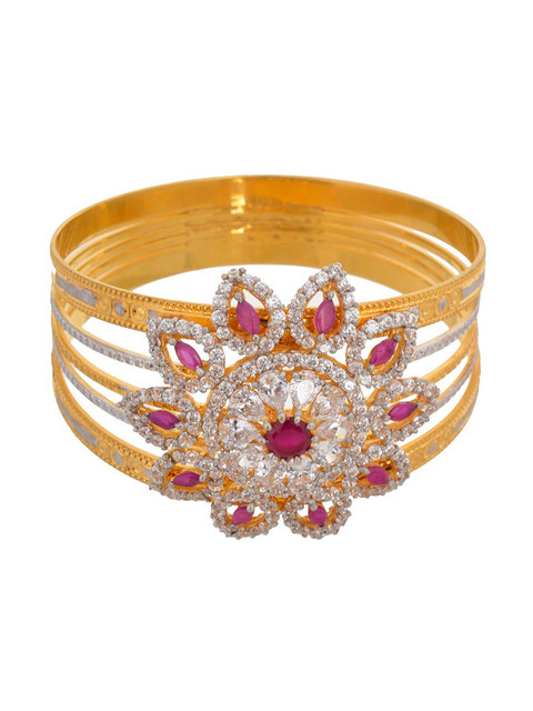 

Tistabene Women Gold-Plated Pink & White Kada Bracelet