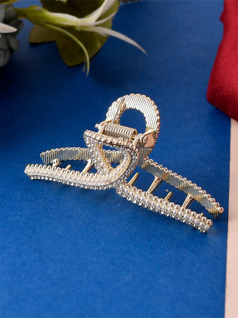 

Silvermerc Designs Women Gold-Toned & Off White Beaded Claw Clip