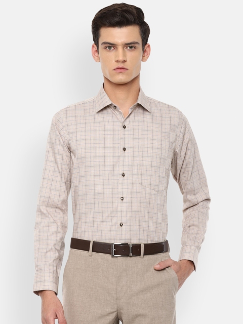 

Van Heusen Men Beige Slim Fit Checked Cotton Formal Shirt