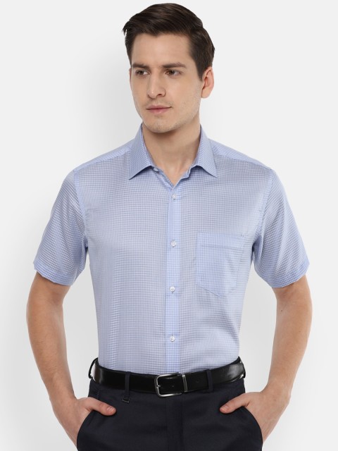 

Van Heusen Men Blue Micro Checks Checked Regular Fit Pure Cotton Formal Shirt