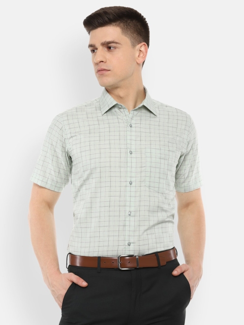 

Van Heusen Men Green Checked Pure Cotton Regular Fit Formal Shirt
