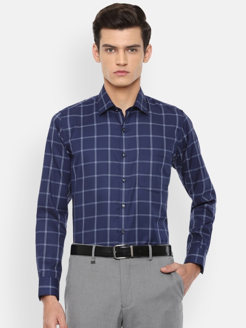 

Van Heusen Men Navy Blue Slim Fit Windowpane Checks Checked Formal Shirt