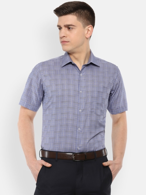 

Van Heusen Men Blue Checked Regular Fit Pure Cotton Formal Shirt
