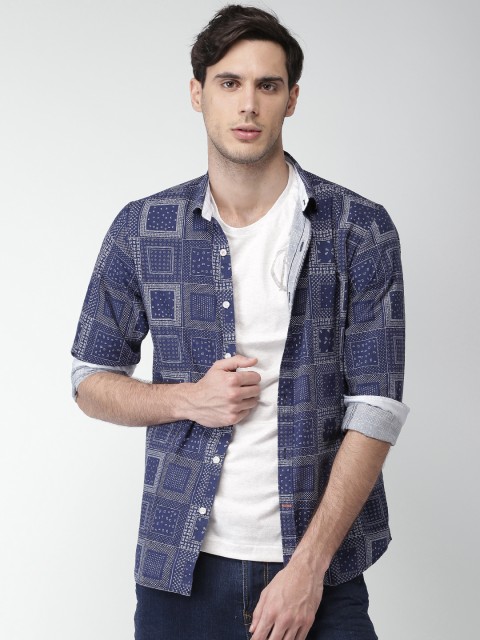 

Mast & Harbour Men Blue Regular Fit Printed Casual Shirt