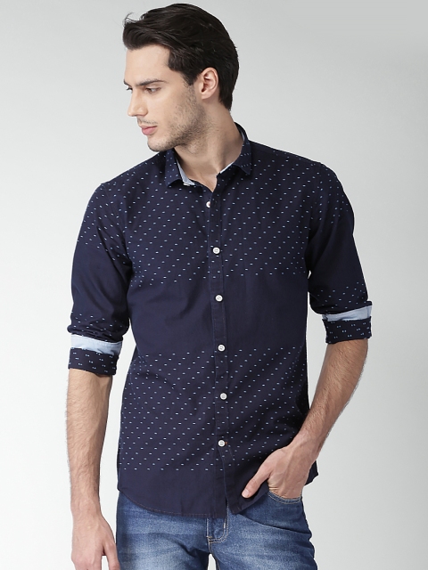 

Mast & Harbour Men Navy Self-Design Casual Shirt, Navy blue