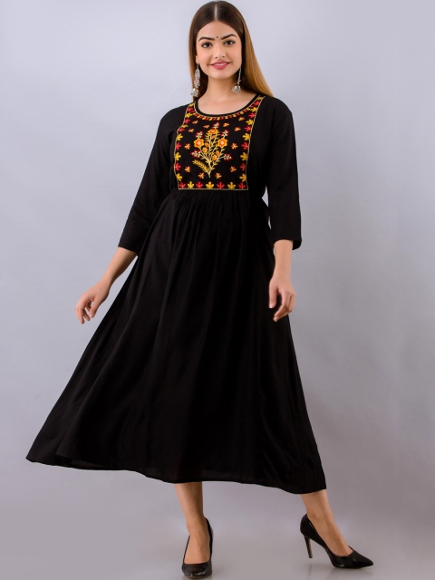 

Women Touch Women Black Ethnic Motifs Embroidered Thread Work Anarkali Kurta