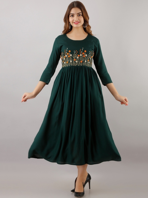 

Women Touch Women Green Geometric Thread Work Anarkali Kurta