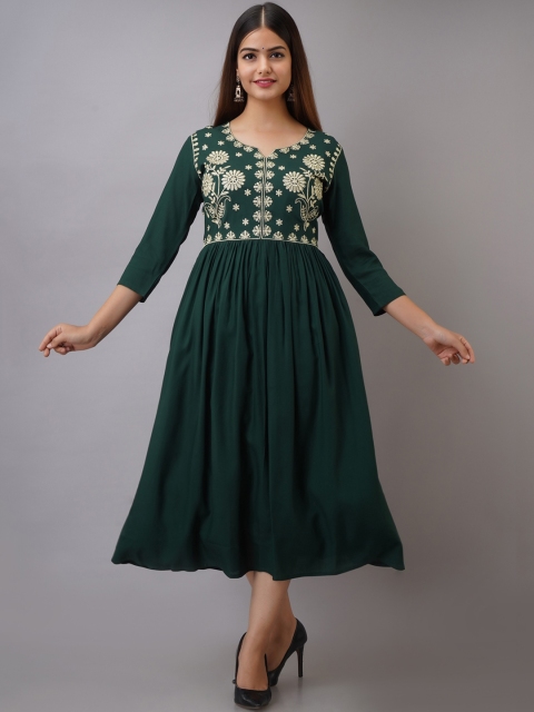 

Women Touch Women Green Floral Embroidered Thread Work Anarkali Kurta