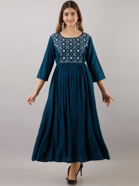 

Women Touch Women Blue Flared Sleeves Thread Work Anarkali Kurta