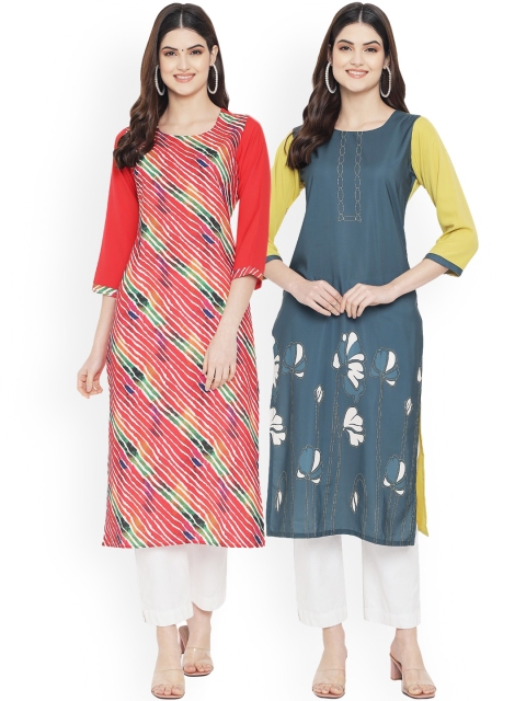 

Ethnic basket Women Pack Of 2 Multicoloured Striped Crepe Kurtas, Multi