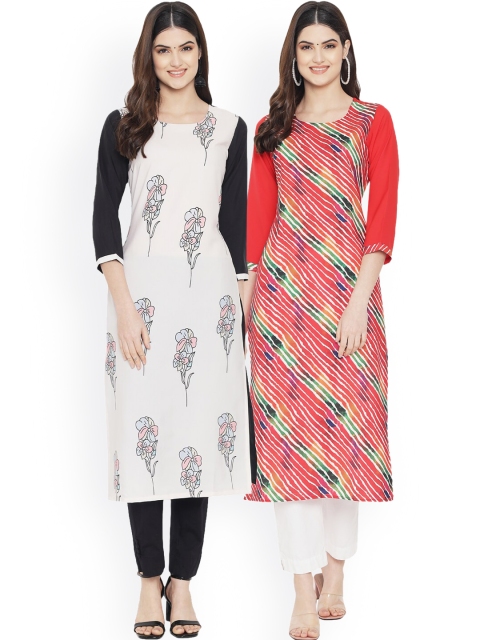 

Ethnic basket Woman Pack of 2 Multicoloured Striped Crepe Kurta, Multi