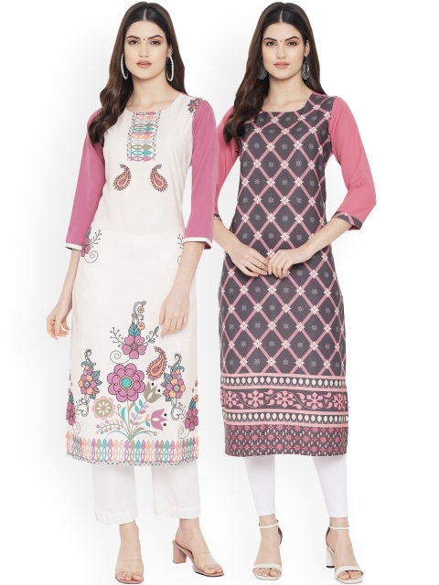 

Ethnic basket Women Multicoloured Printed Floral Crepe Kurta, Multi