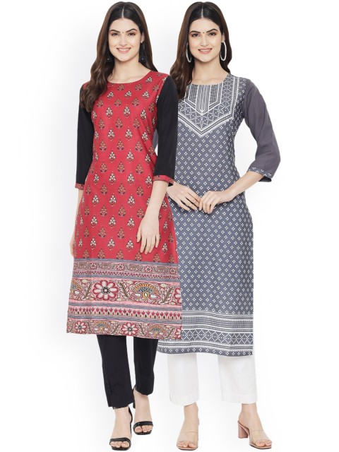 

Ethnic basket Women Red & Grey Pack Of 2 Digital Printed Straight Kurta