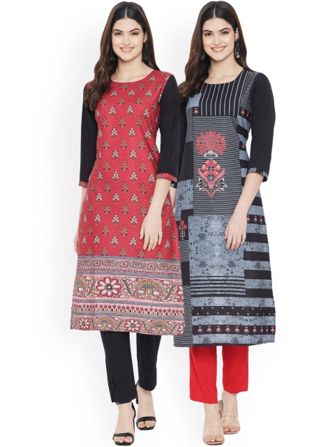 

Ethnic basket Pack of 2 Women Red & Black Ethnic Motifs Printed Crepe Kurta