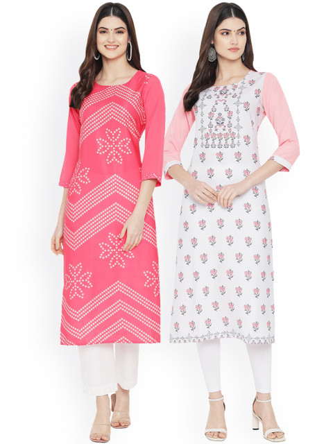 

Ethnic basket Women Set of 2 Ethnic Motifs Printed Crepe Kurta, Pink