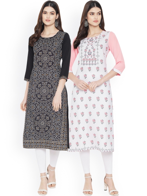 

Ethnic basket Woman Pack of 2 Multicoloured Ethnic Motifs Printed Crepe Kurta, Multi