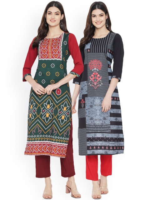 

Ethnic basket Women Pack of 2 Multicoloured Printed Crepe Straight Kurta, Multi